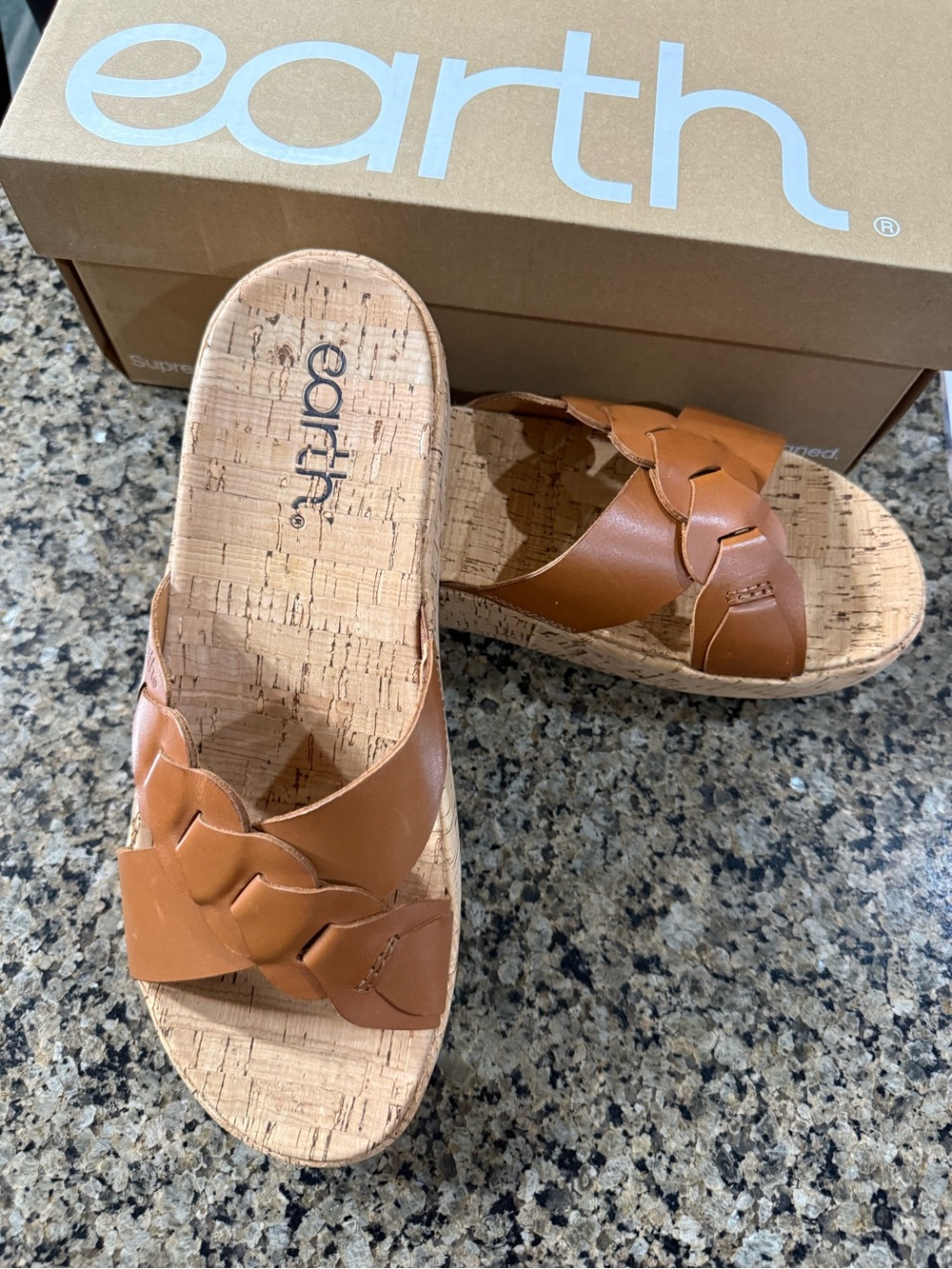 Earth Women’s Comfy Cognac Braided Cork Slide Sandals